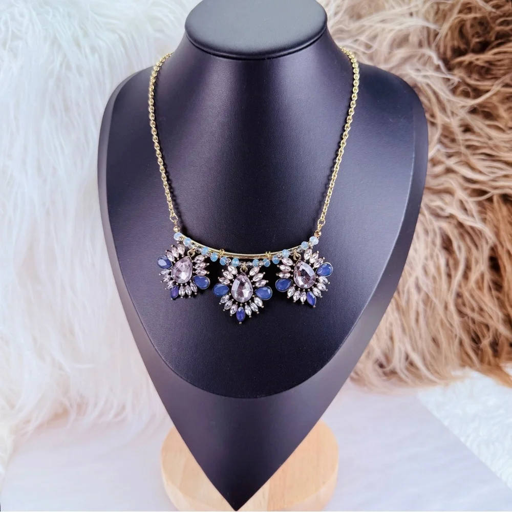 Vintage aged goldtone bling statement necklace